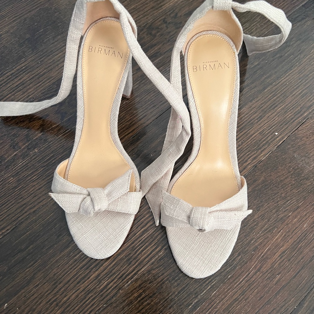 FLASH SALE⚡️Alexandre Birman CLARITA🌸Light Beige Linen Bow-Knotted Ankle Tie - Picture 3 of 6